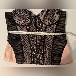 Lipsy London ASOS Pink & Black Lace polka dots Bustier Corset Top XS
